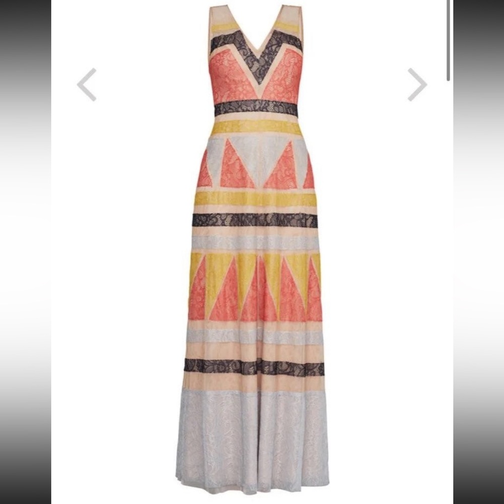 BCBG Colorblocked Lace Maxi Dress